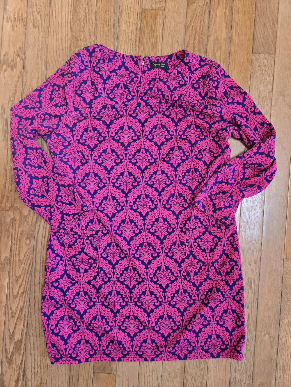 Pink & Navy Patterned Long Sleeve Dress